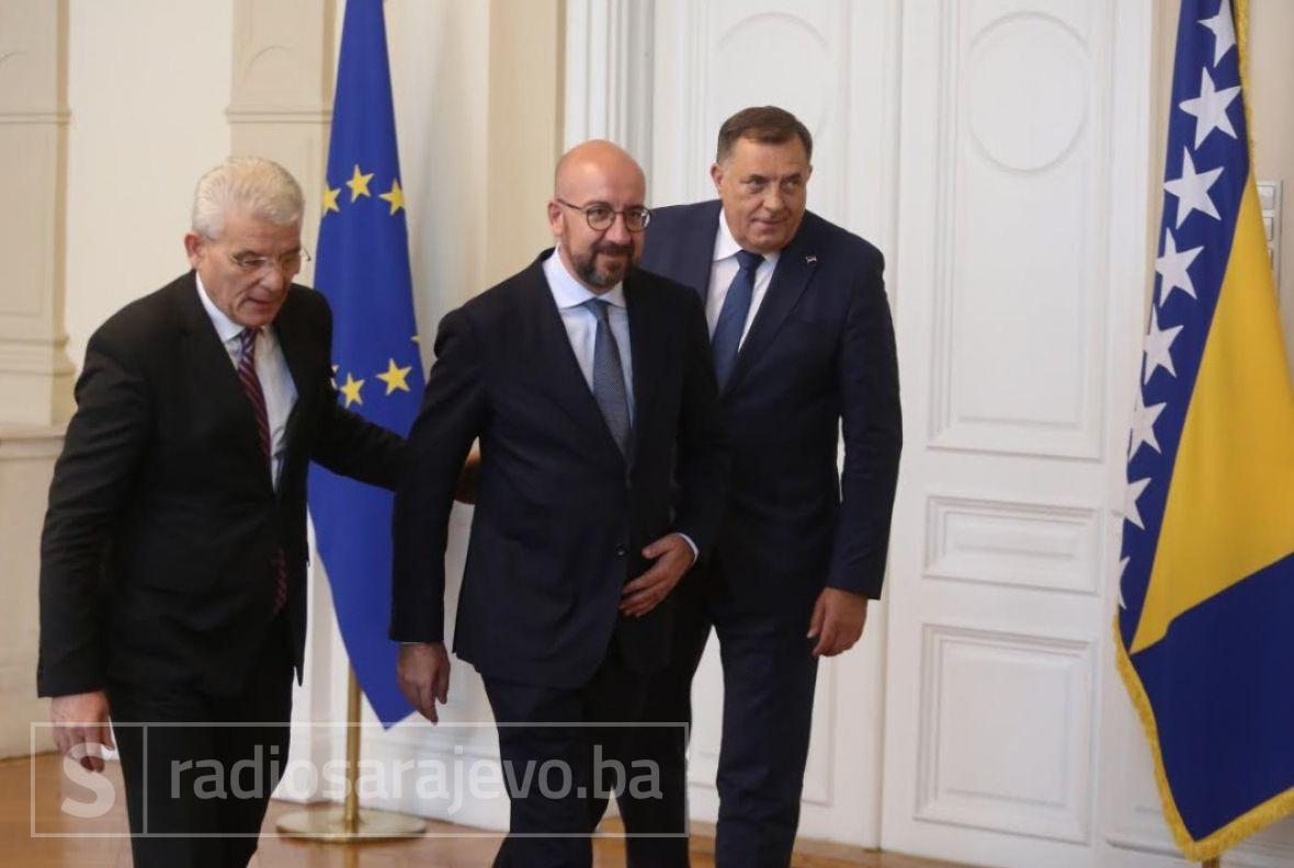 Foto: Dž.K./Radiosarajevo/Šefik Džaferović, Charles Michel i Milorad Dodik